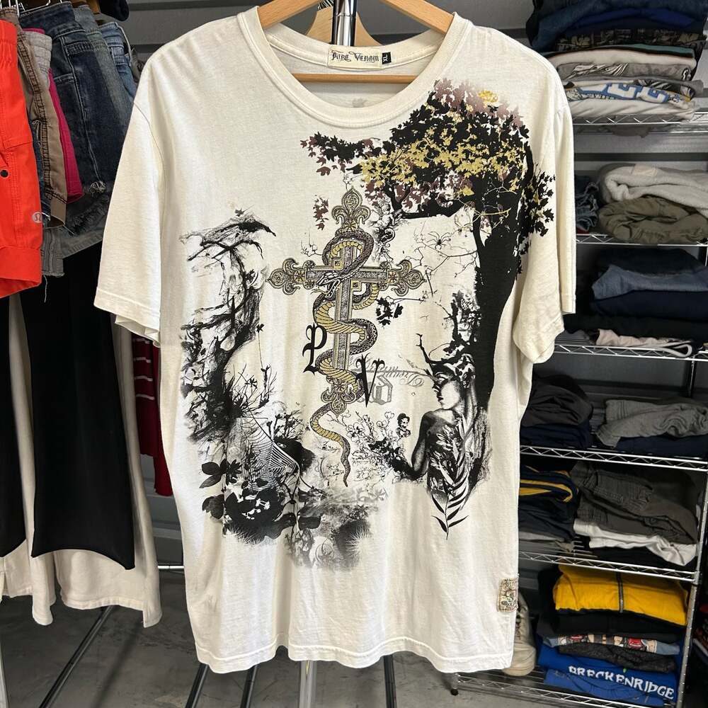 Pure Venom Y2K Graphic Cross and Snake Print T-Shirt